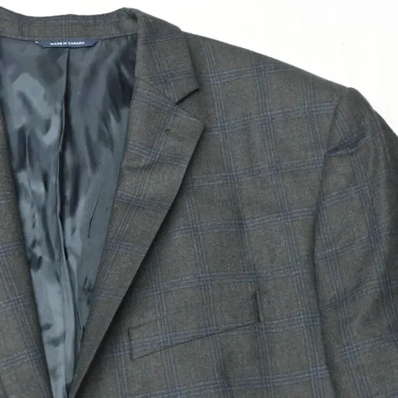 Ralph Lauren 48R Gray Plaid Flannel 100% Wool Mens Blazer Coat Suit‎ Jacket